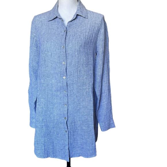 Tahari Essentials 100% Linen Long Sleeve Roll Tab Button Down Tunic Shirt Sz‎ S - Picture 1 of 7